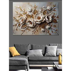 Duvar Üzerinde Üç Boyutlu Çiçekler Dekoratif Kanvas - Mdf Ahşap Tablo 70x100 cm