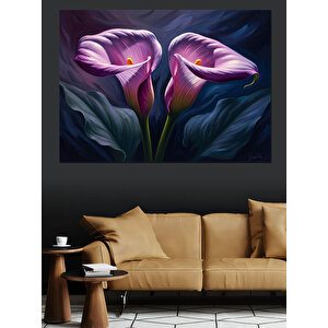 Mor Renkli Zarif Lilyum Çiçekleri Dekoratif Kanvas - Mdf Ahşap Tablo 100x140 cm