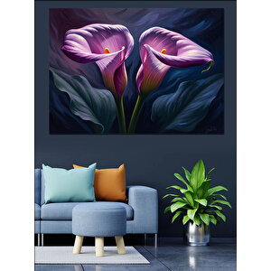 Mor Renkli Zarif Lilyum Çiçekleri Dekoratif Kanvas - Mdf Ahşap Tablo 100x140 cm