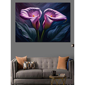 Mor Renkli Zarif Lilyum Çiçekleri Dekoratif Kanvas - Mdf Ahşap Tablo 100x140 cm