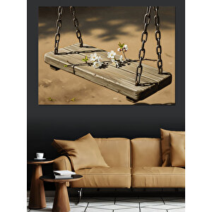 Salıncakta Duran Küçük Beyaz Çiçekler Dekoratif Kanvas - Mdf Ahşap Tablo 50x70 cm