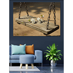 Salıncakta Duran Küçük Beyaz Çiçekler Dekoratif Kanvas - Mdf Ahşap Tablo 50x70 cm