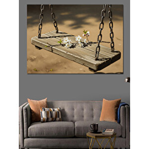 Salıncakta Duran Küçük Beyaz Çiçekler Dekoratif Kanvas - Mdf Ahşap Tablo 50x70 cm