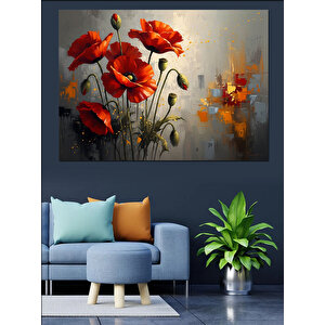 Canlı Renkli Kırmızı Gelincik Çiçekleri Dekoratif Kanvas - Mdf Ahşap Tablo 100x140 cm
