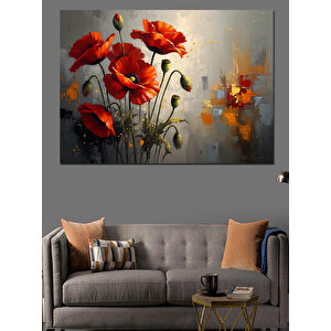 Canlı Renkli Kırmızı Gelincik Çiçekleri Dekoratif Kanvas - Mdf Ahşap Tablo 100x140 cm