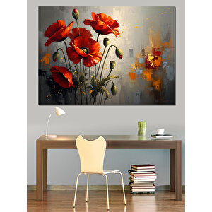Canlı Renkli Kırmızı Gelincik Çiçekleri Dekoratif Kanvas - Mdf Ahşap Tablo 100x140 cm