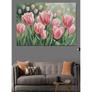Vazoda Taze Pembe Tulipan Çiçekleri Dekoratif Kanvas - Mdf Ahşap Tablo 100x140 cm