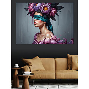 Gözleri Çiçekli Maskeli Kadın Dekoratif Kanvas - Mdf Ahşap Tablo 100x140 cm