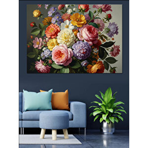 Bahar Çiçekleri Karışık Buket Tablosu Dekoratif Kanvas - Mdf Ahşap Tablo 100x140 cm