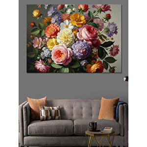 Bahar Çiçekleri Karışık Buket Tablosu Dekoratif Kanvas - Mdf Ahşap Tablo 100x140 cm