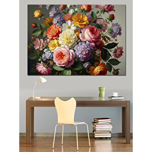 Bahar Çiçekleri Karışık Buket Tablosu Dekoratif Kanvas - Mdf Ahşap Tablo 100x140 cm