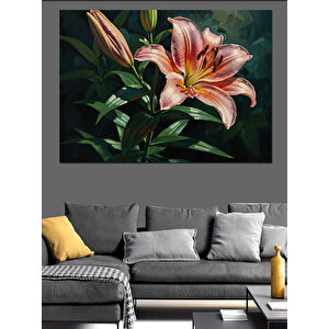 Pembe Lilyum Çiçekleri Zarif Detay Dekoratif Kanvas - Mdf Ahşap Tablo 50x70 cm