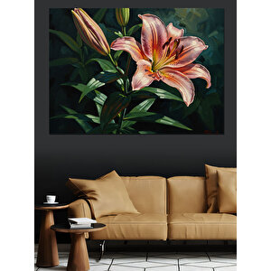 Pembe Lilyum Çiçekleri Zarif Detay Dekoratif Kanvas - Mdf Ahşap Tablo 50x70 cm