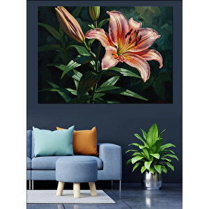 Pembe Lilyum Çiçekleri Zarif Detay Dekoratif Kanvas - Mdf Ahşap Tablo 50x70 cm