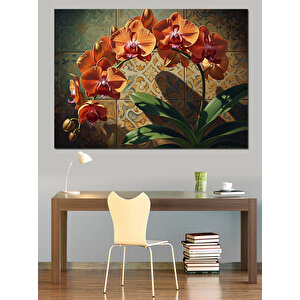 Altın Zemin Üzerinde Orkide Çiçekleri Dekoratif Kanvas - Mdf Ahşap Tablo 50x70 cm