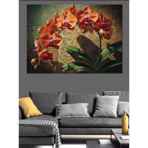 Altın Zemin Üzerinde Orkide Çiçekleri Dekoratif Kanvas - Mdf Ahşap Tablo 50x70 cm