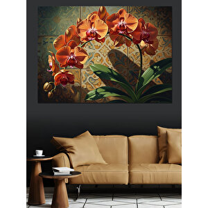 Altın Zemin Üzerinde Orkide Çiçekleri Dekoratif Kanvas - Mdf Ahşap Tablo 50x70 cm