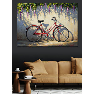 Çiçekli Duvar Yanında Bisiklet Dekoratif Kanvas - Mdf Ahşap Tablo 50x70 cm