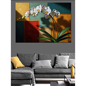 Vazoda Beyaz Orkide Çiçekleri Dekoratif Kanvas - Mdf Ahşap Tablo 70x100 cm