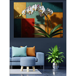 Vazoda Beyaz Orkide Çiçekleri Dekoratif Kanvas - Mdf Ahşap Tablo 70x100 cm