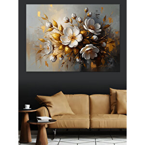 Parlayan Beyaz Bahar Çiçekleri Dekoratif Kanvas - Mdf Ahşap Tablo 70x100 cm