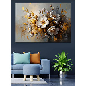 Parlayan Beyaz Bahar Çiçekleri Dekoratif Kanvas - Mdf Ahşap Tablo 70x100 cm