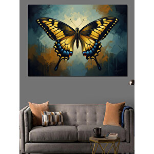 Çiçekli Kanatları Olan Büyük Kelebek Dekoratif Kanvas - Mdf Ahşap Tablo 50x70 cm