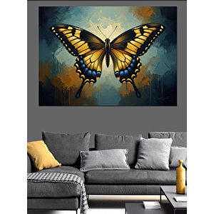 Çiçekli Kanatları Olan Büyük Kelebek Dekoratif Kanvas - Mdf Ahşap Tablo 50x70 cm