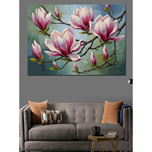 Pembe Manolya Çiçekleri Zarif Dal Dekoratif Kanvas - Mdf Ahşap Tablo 70x100 cm