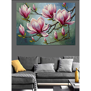 Pembe Manolya Çiçekleri Zarif Dal Dekoratif Kanvas - Mdf Ahşap Tablo 70x100 cm