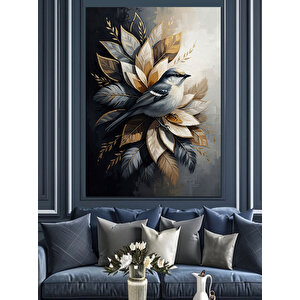 Dalda Ötücü Kuş Ve Beyaz Çiçekler Dekoratif Kanvas - Mdf Ahşap Tablo 50x70 cm