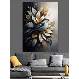 Dalda Ötücü Kuş Ve Beyaz Çiçekler Dekoratif Kanvas - Mdf Ahşap Tablo 50x70 cm