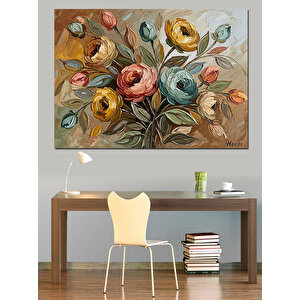 Vazoda Renkli Karışık Bahar Çiçekleri Dekoratif Kanvas - Mdf Ahşap Tablo 70x100 cm