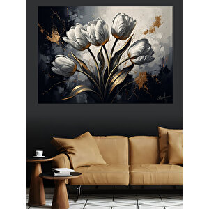 Vazoda Beyaz Ve Sarı Çiçekler Dekoratif Kanvas - Mdf Ahşap Tablo 50x70 cm