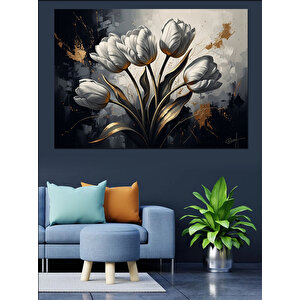 Vazoda Beyaz Ve Sarı Çiçekler Dekoratif Kanvas - Mdf Ahşap Tablo 50x70 cm