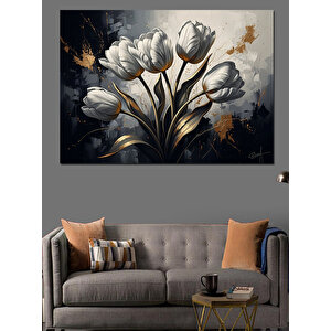 Vazoda Beyaz Ve Sarı Çiçekler Dekoratif Kanvas - Mdf Ahşap Tablo 50x70 cm