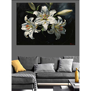 Vazo İçinde Beyaz Lilyum Çiçekleri Dekoratif Kanvas - Mdf Ahşap Tablo 70x100 cm