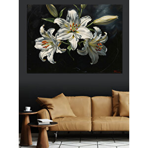 Vazo İçinde Beyaz Lilyum Çiçekleri Dekoratif Kanvas - Mdf Ahşap Tablo 70x100 cm
