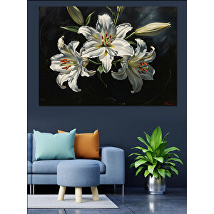 Vazo İçinde Beyaz Lilyum Çiçekleri Dekoratif Kanvas - Mdf Ahşap Tablo 70x100 cm