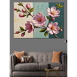 Mavi Zemin Üzerinde Bahar Çiçekleri Dekoratif Kanvas - Mdf Ahşap Tablo 50x70 cm