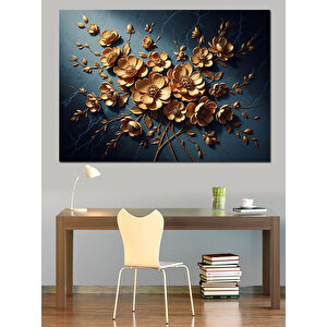 Altın Varaklı Çiçekler Soyut Tablo Dekoratif Kanvas - Mdf Ahşap Tablo 50x70 cm