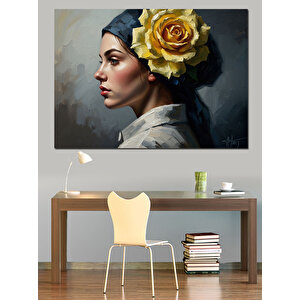 Sarı Çiçekli Şık Afrikalı Kadın Dekoratif Kanvas - Mdf Ahşap Tablo 70x100 cm