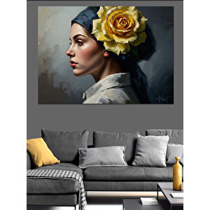 Sarı Çiçekli Şık Afrikalı Kadın Dekoratif Kanvas - Mdf Ahşap Tablo 70x100 cm