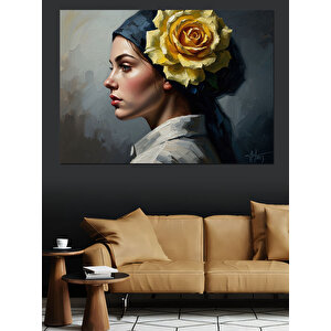 Sarı Çiçekli Şık Afrikalı Kadın Dekoratif Kanvas - Mdf Ahşap Tablo 70x100 cm