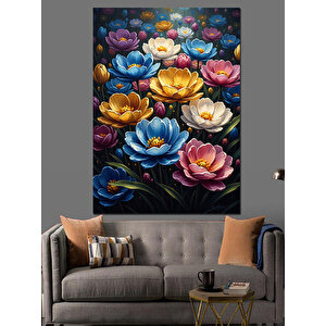Renkli Bahar Çiçekleri Yağlı Boya Dekoratif Kanvas - Mdf Ahşap Tablo 70x100 cm