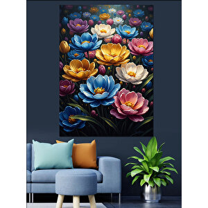 Renkli Bahar Çiçekleri Yağlı Boya Dekoratif Kanvas - Mdf Ahşap Tablo 70x100 cm