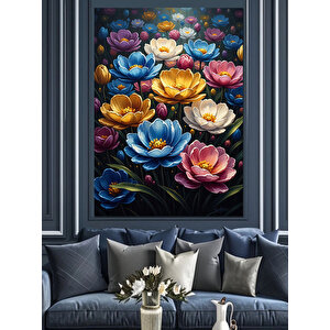 Renkli Bahar Çiçekleri Yağlı Boya Dekoratif Kanvas - Mdf Ahşap Tablo 70x100 cm
