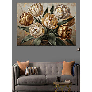 Vazo İçinde Altın Sarısı Çiçekler Dekoratif Kanvas - Mdf Ahşap Tablo 70x100 cm