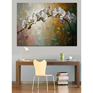 Beyaz Orkide Çiçekleri Zarif Dal Dekoratif Kanvas - Mdf Ahşap Tablo 50x70 cm