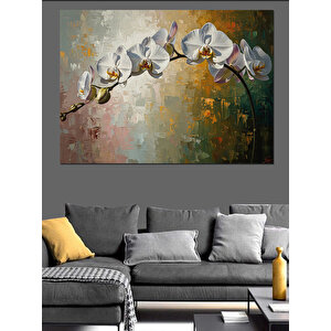 Beyaz Orkide Çiçekleri Zarif Dal Dekoratif Kanvas - Mdf Ahşap Tablo 50x70 cm